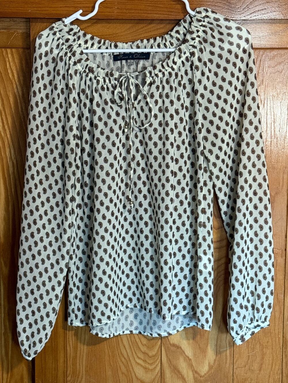 Women's Rose & Olive Boho Paisley Peasant Blouse Top Small